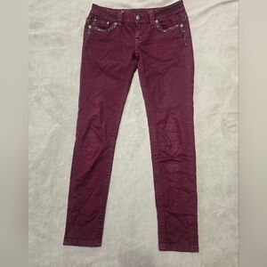 Miss Me Burgundy Skinny Jeans with Studded And Sequin Details Sz 28 (30x30)